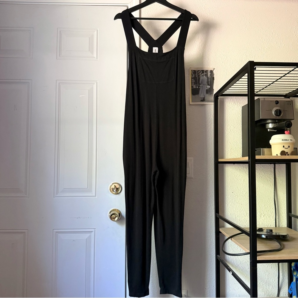SMASH + TESS black knit cotton stretch cropped overalls coveralls jumpsuit